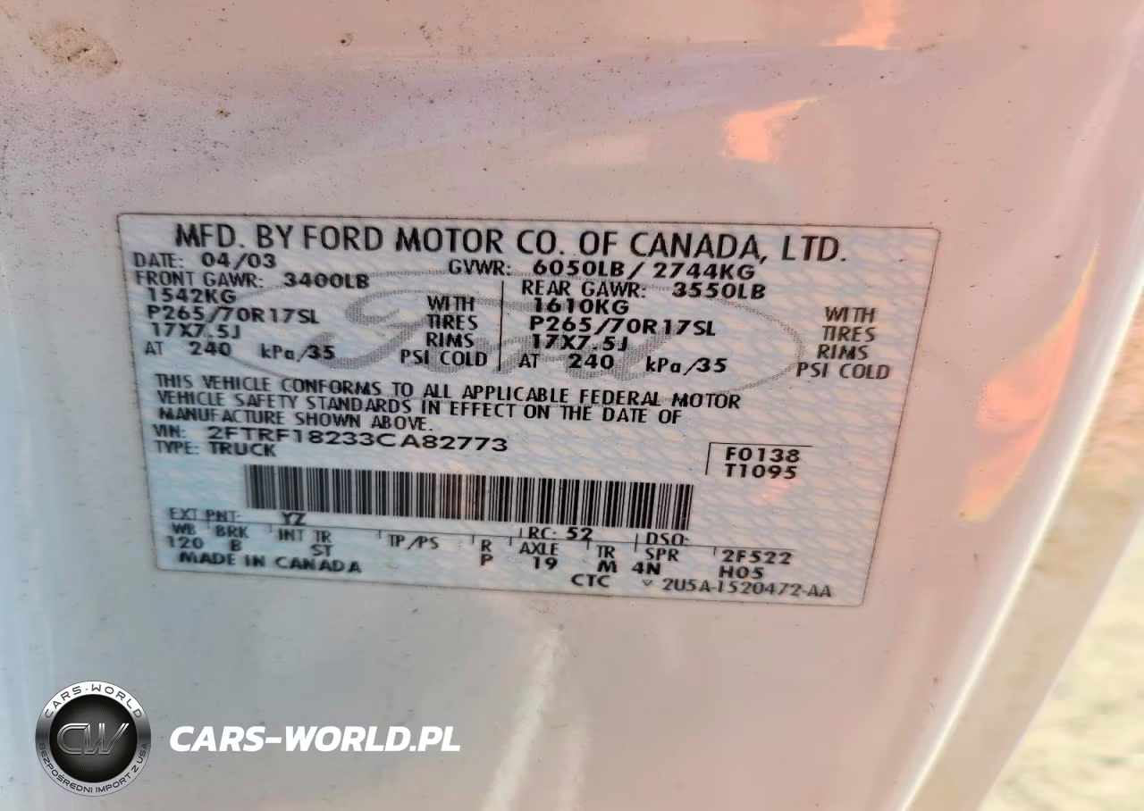2003 Ford F150 VIN:2FTRF18233CA82773 - 12