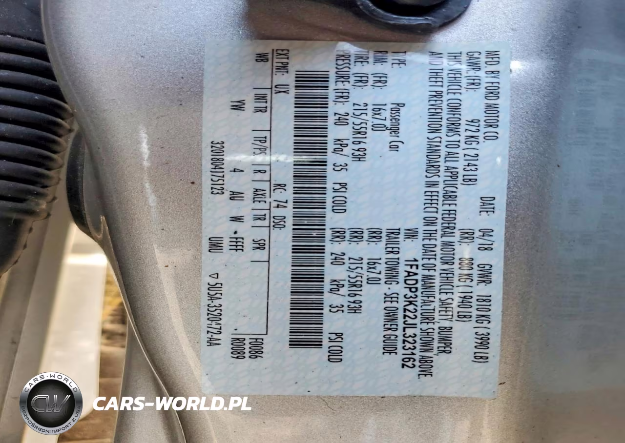 2018 Ford Focus Se VIN:1FADP3K22JL323162 - 14