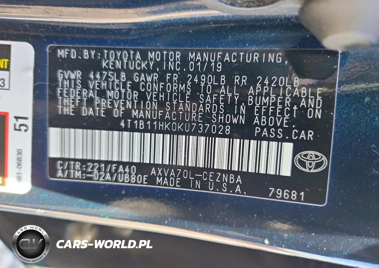 2019 Toyota Camry Le VIN:4T1B11HK0KU737028 - 12