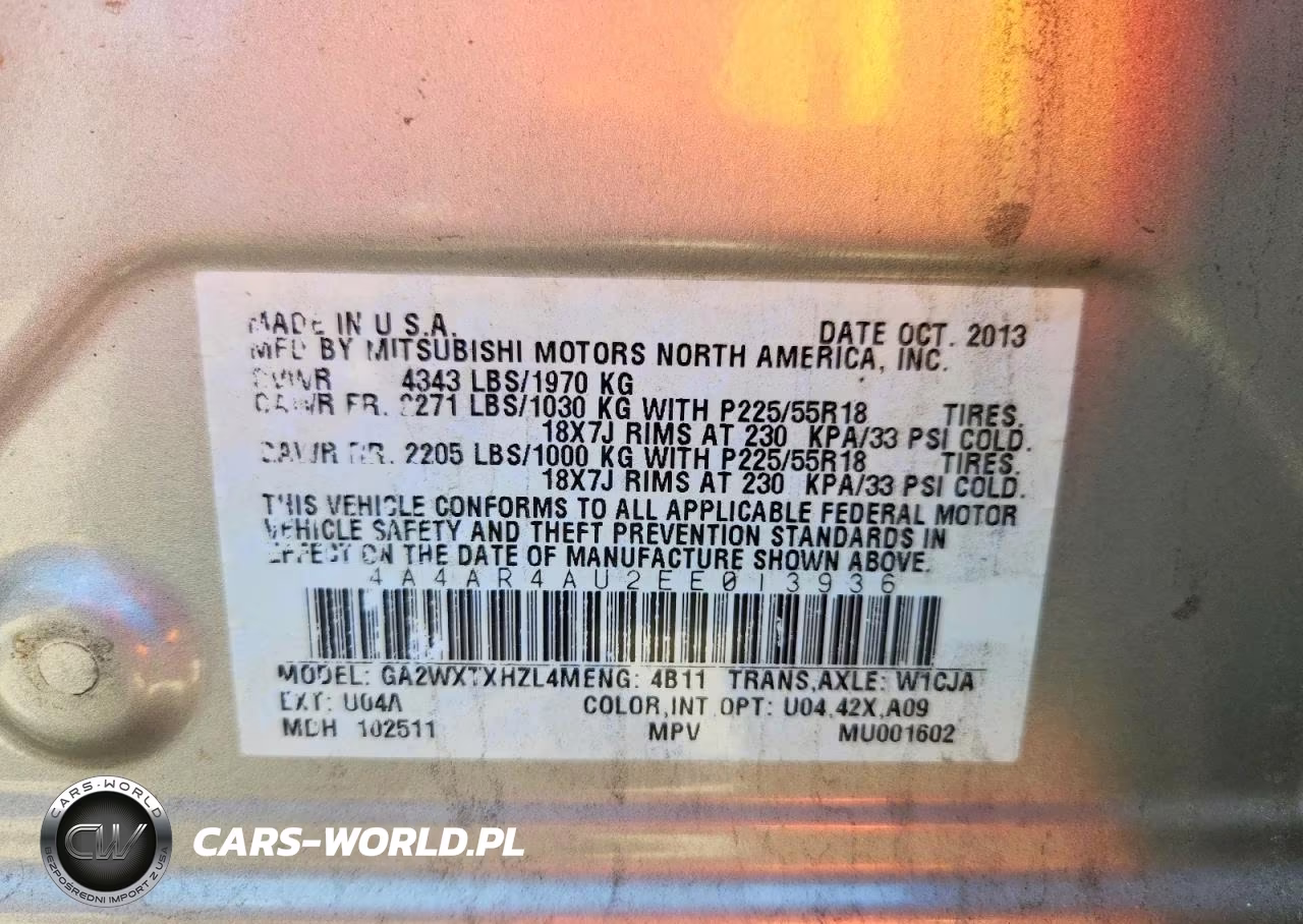 2014 Mitsubishi Outlander Sport Se VIN:4A4AR4AU2EE013936 - 12
