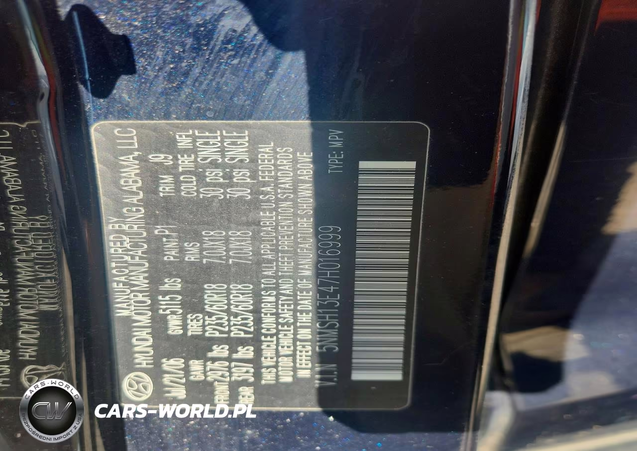 2007 Hyundai Santa Fe Se VIN:5NMSH13E47H016999 - 13