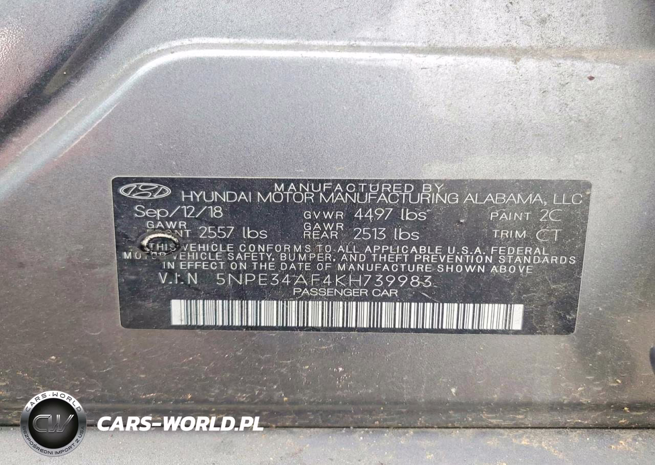 2019 Hyundai Sonata Sport VIN:5NPE34AF4KH739983 - 12