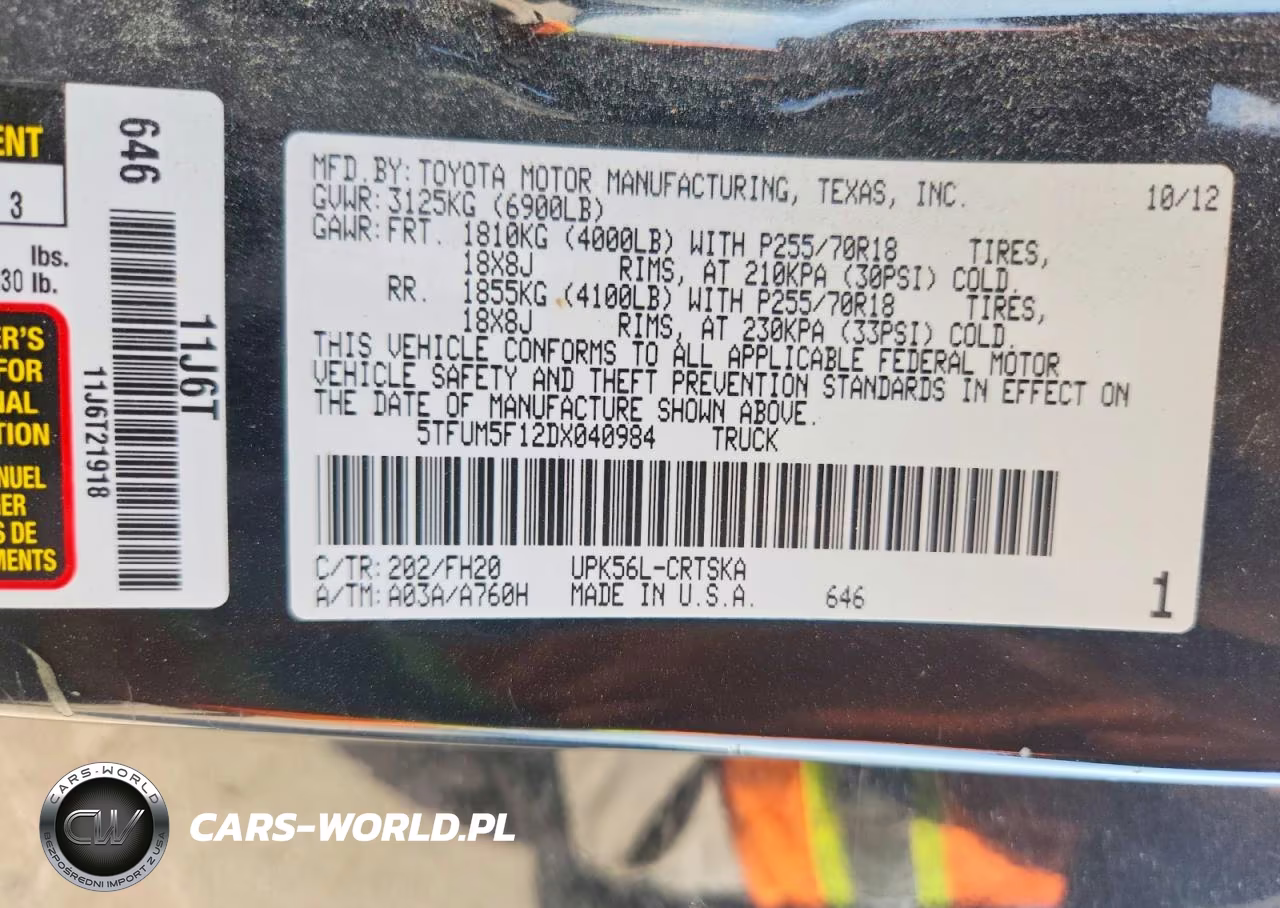 2013 Toyota Tundra Double Cab Sr5 VIN:5TFUM5F12DX040984 - 12