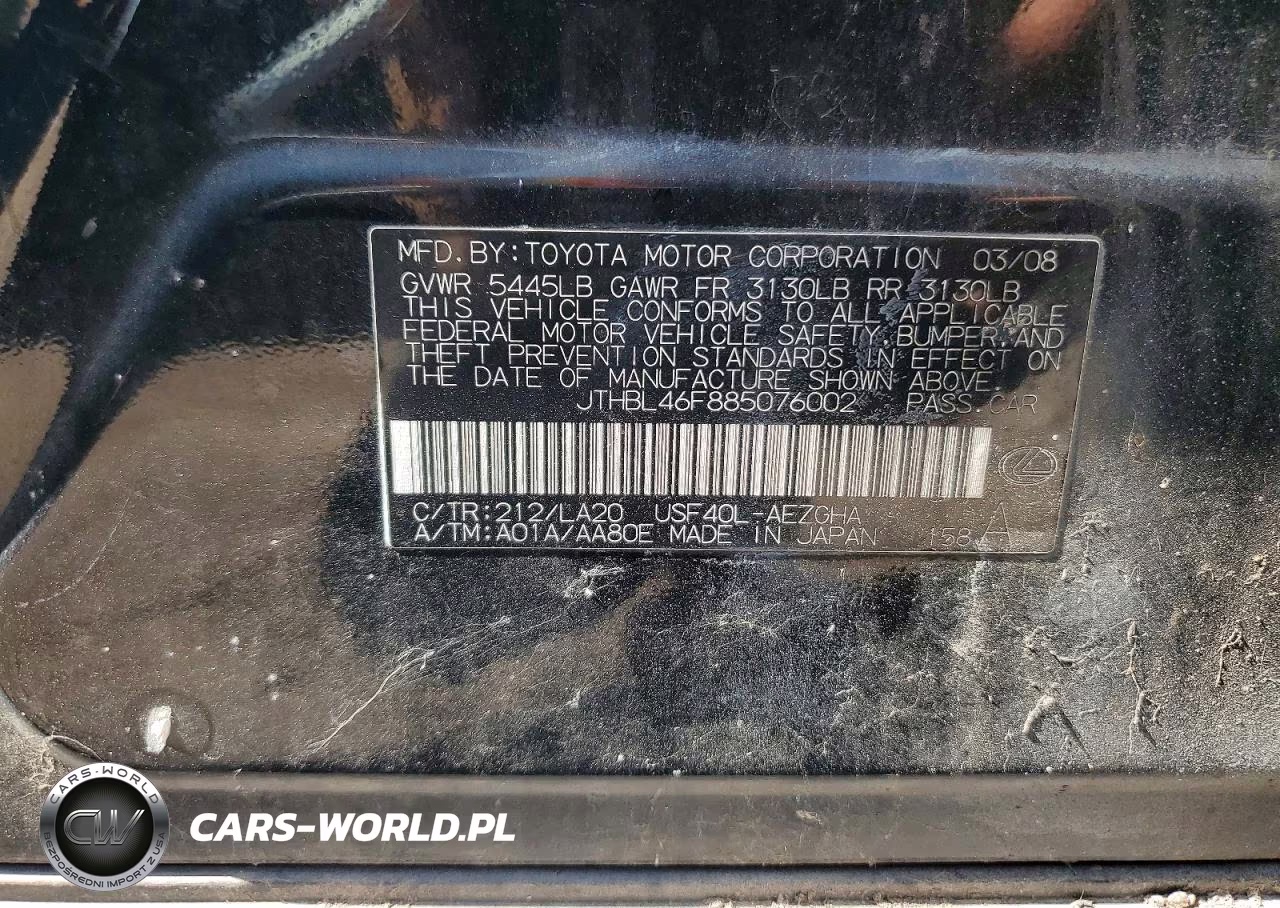 2008 Lexus Ls 460 VIN:JTHBL46F885076002 - 12