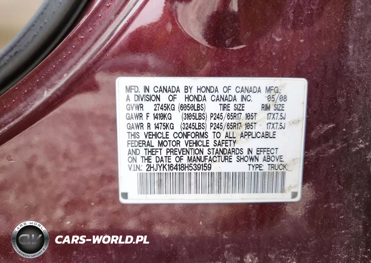 2008 Honda Ridgeline Rts VIN:2HJYK16418H539159 - 13