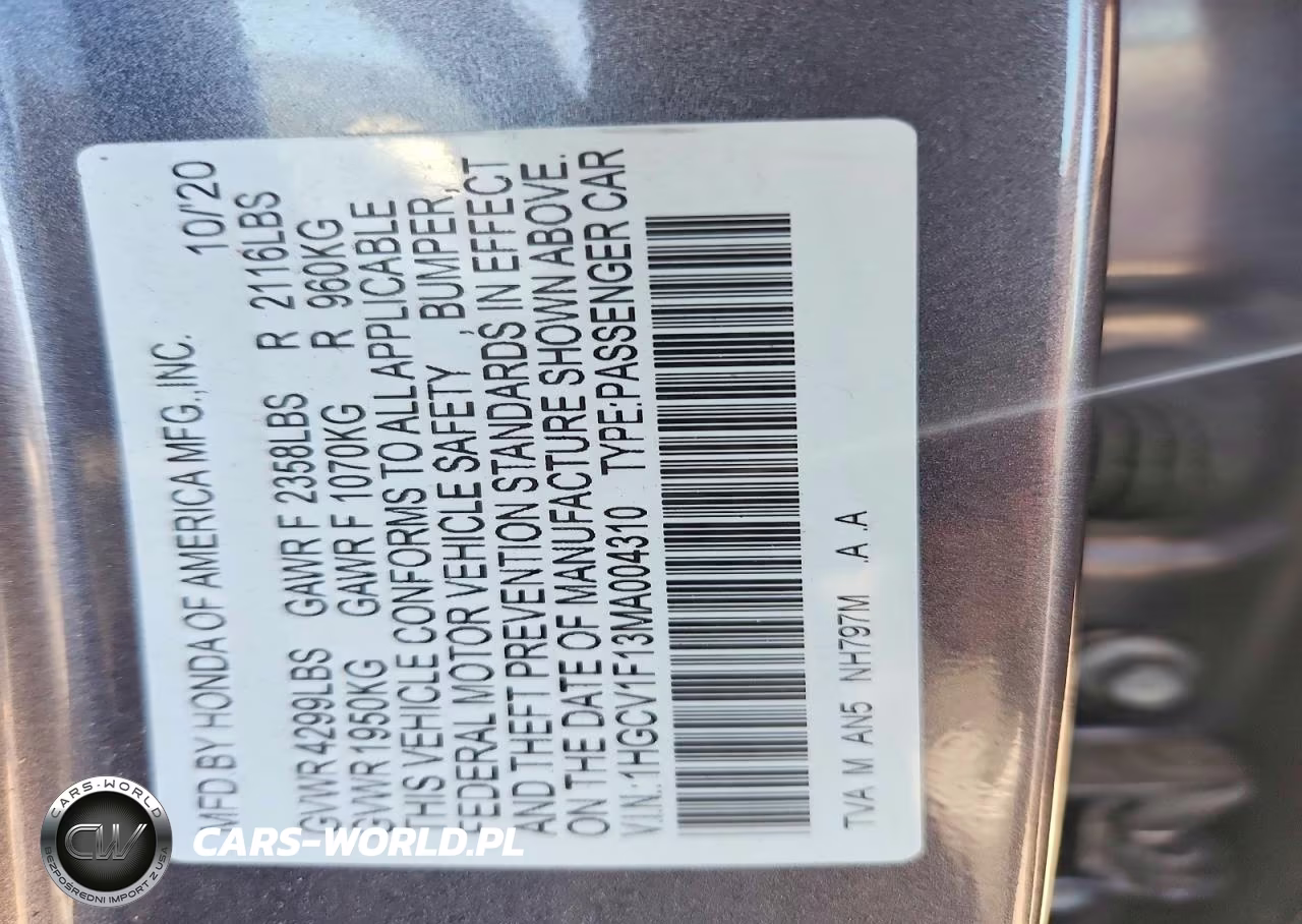 2021 Honda Accord Lx VIN:1HGCV1F13MA004310 - 12