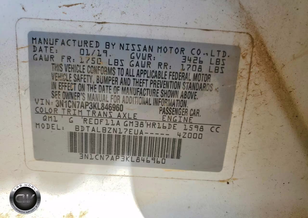 2019 Nissan Versa Sv VIN:3N1CN7AP3KL846960 - 12