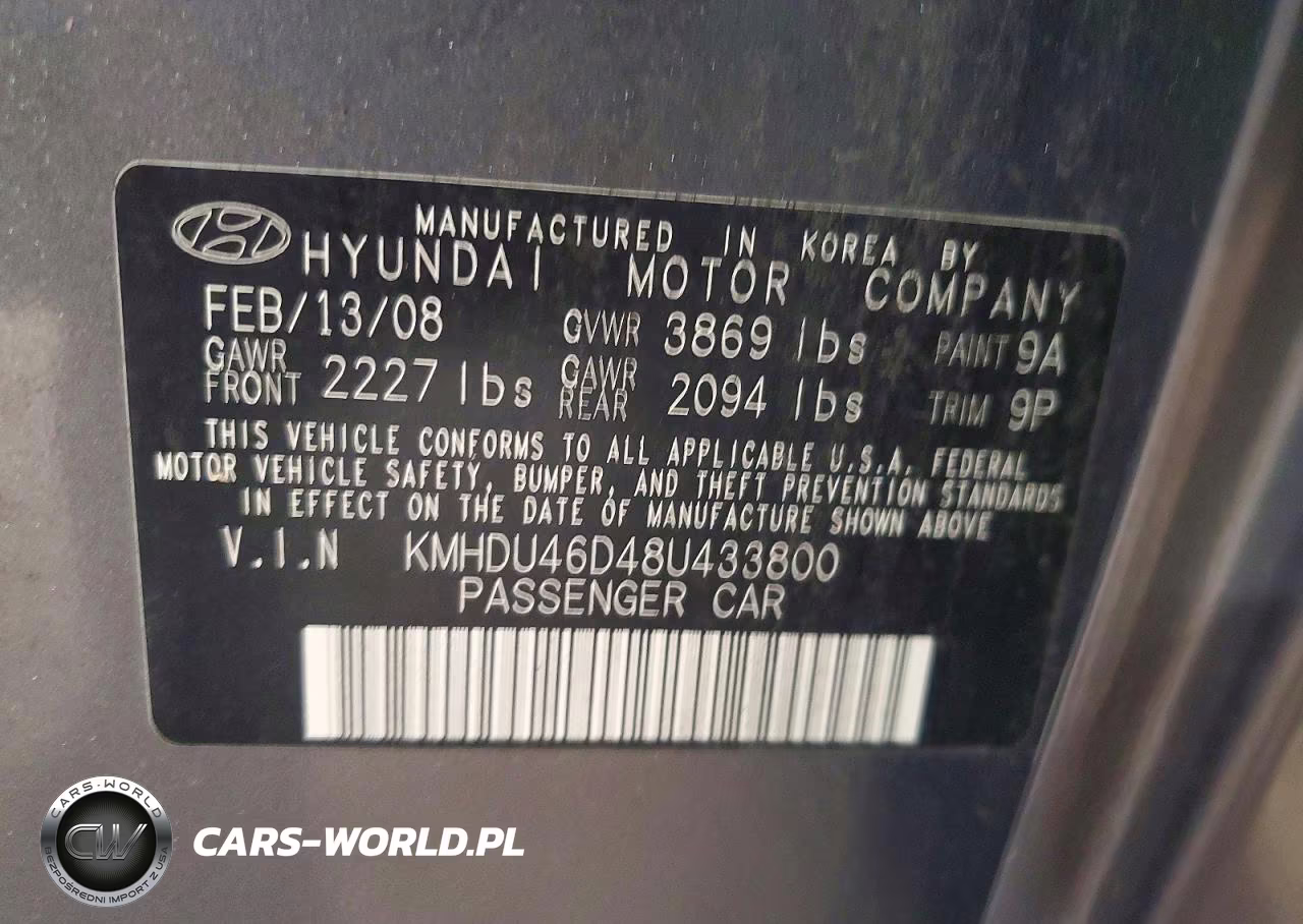2008 Hyundai Elantra Gls VIN:KMHDU46D48U433800 - 13