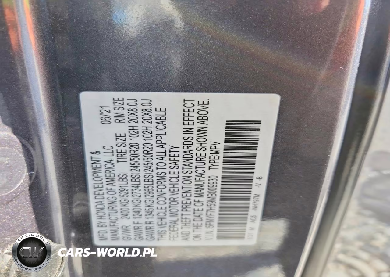 2021 Honda Passport Exl VIN:5FNYF7H59MB009930 - 13