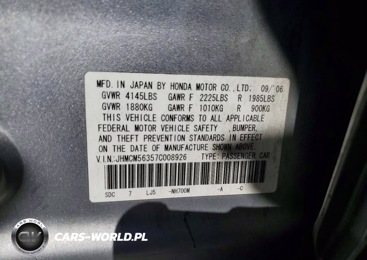 2007 Honda Accord Se VIN:JHMCM56357C008926 - 12