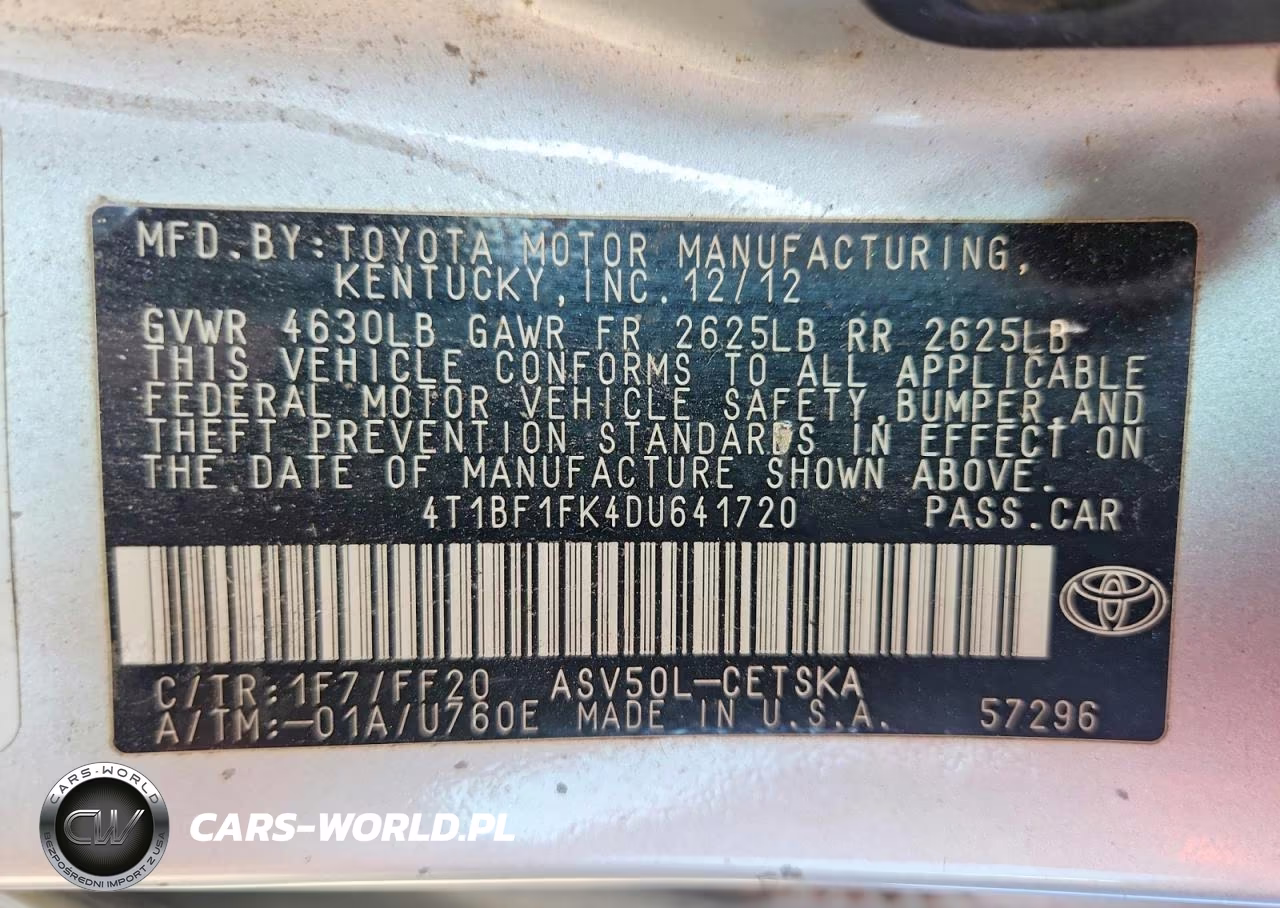 2013 Toyota Camry Se VIN:4T1BF1FK4DU641720 - 12