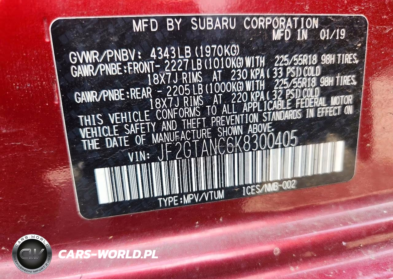 2019 Subaru Crosstrek Limited VIN:JF2GTANC6K8300405 - 12