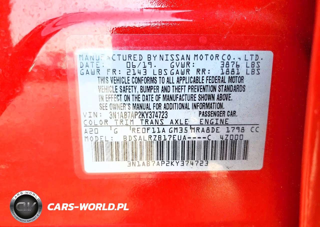 2019 Nissan Sentra Sr VIN:3N1AB7AP2KY374723 - 12