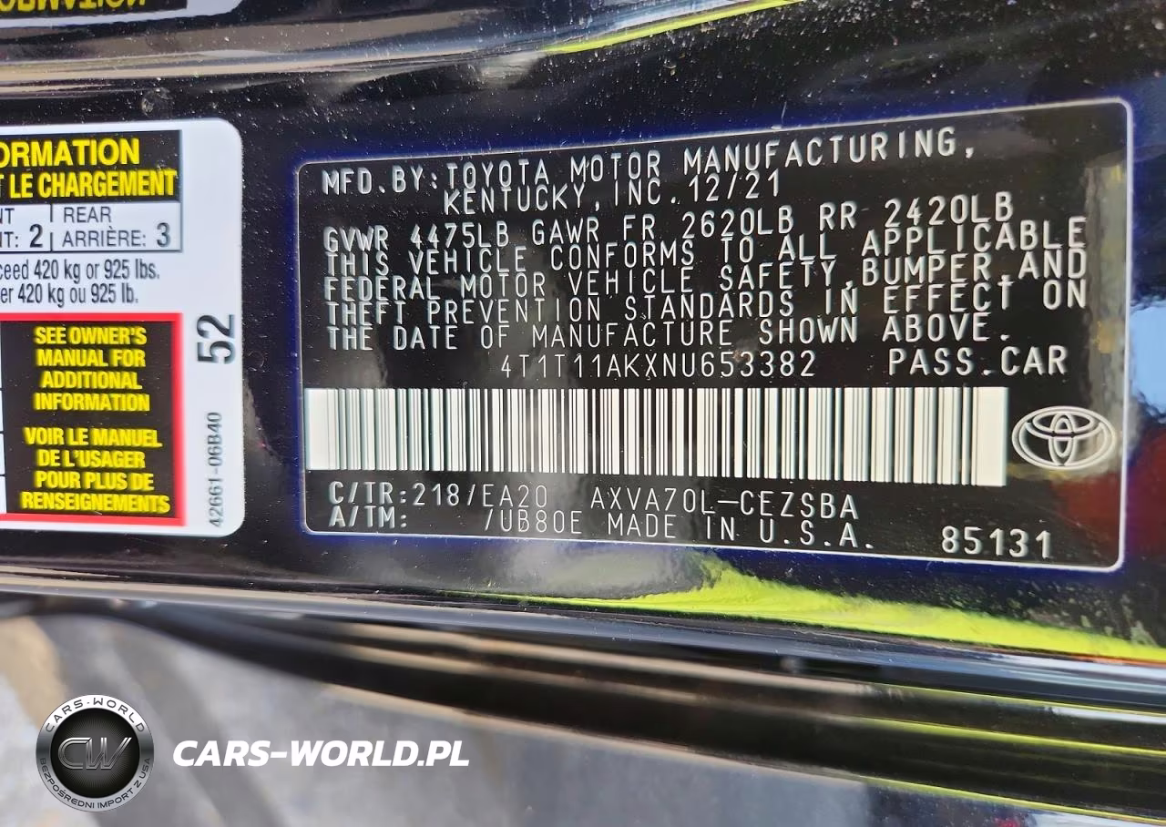 2022 Toyota Camry Se VIN:4T1T11AKXNU653382 - 12