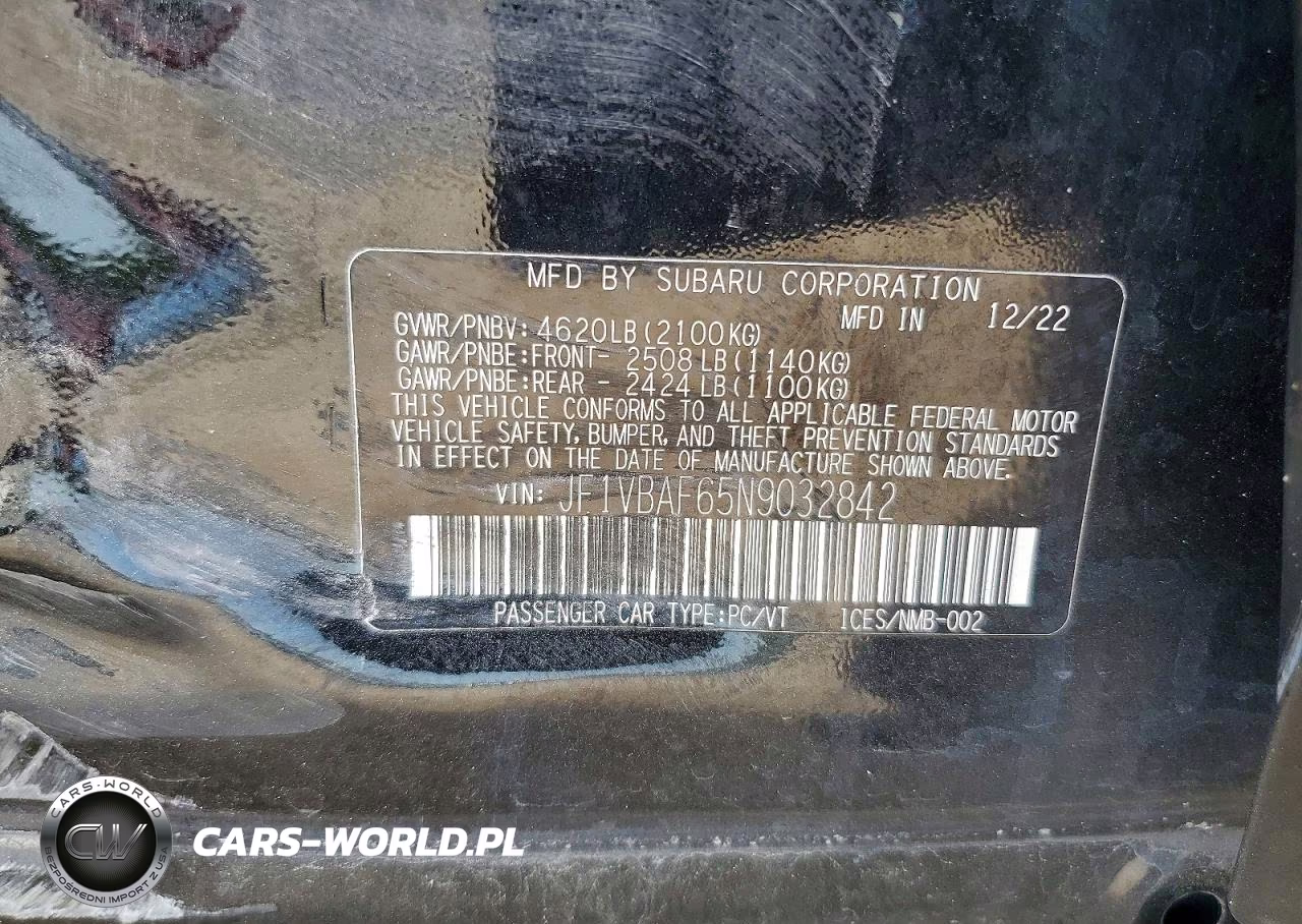 2022 Subaru Wrx Premium VIN:JF1VBAF65N9032842 - 13