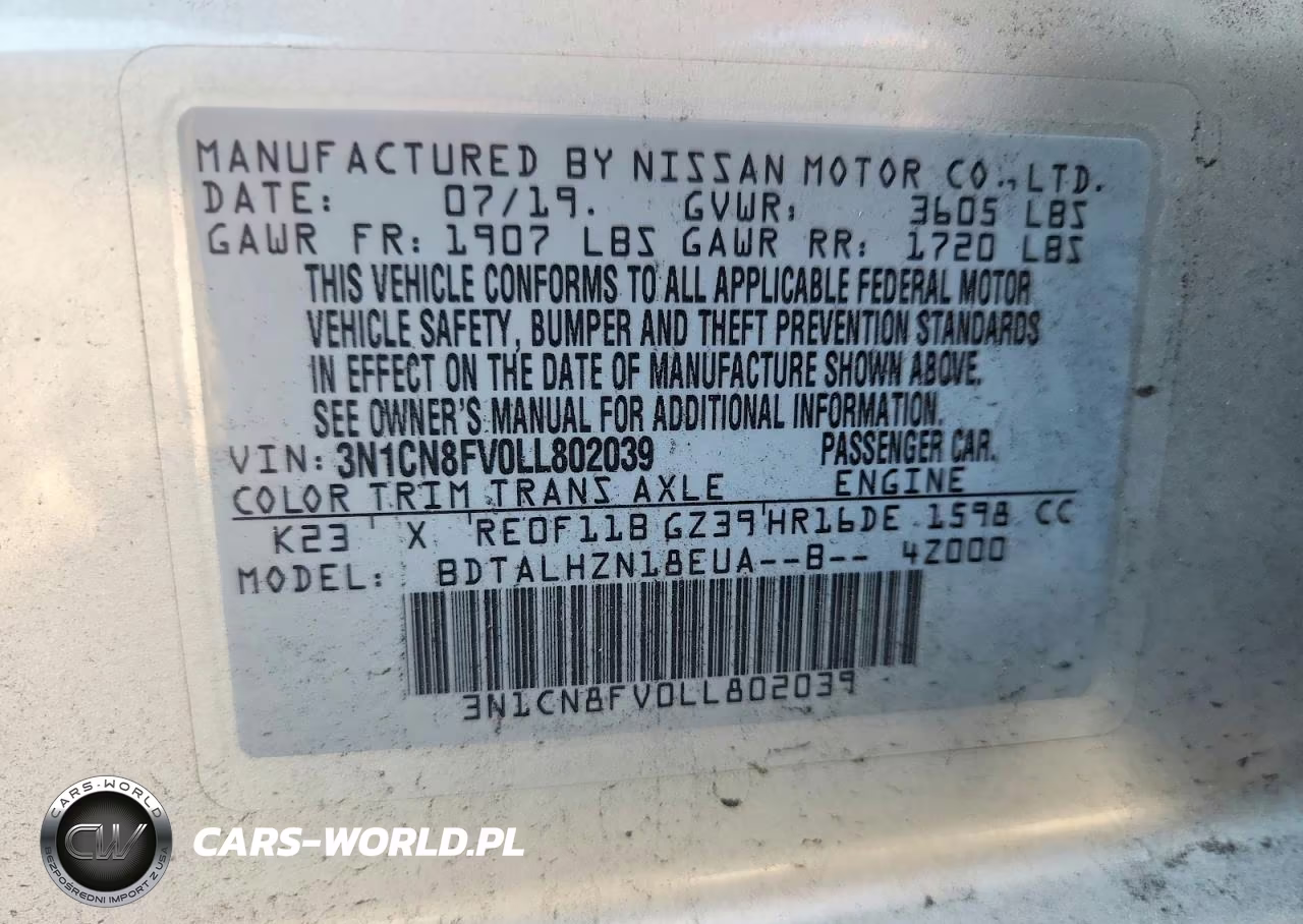 2020 Nissan Versa Sr VIN:3N1CN8FV0LL802039 - 13