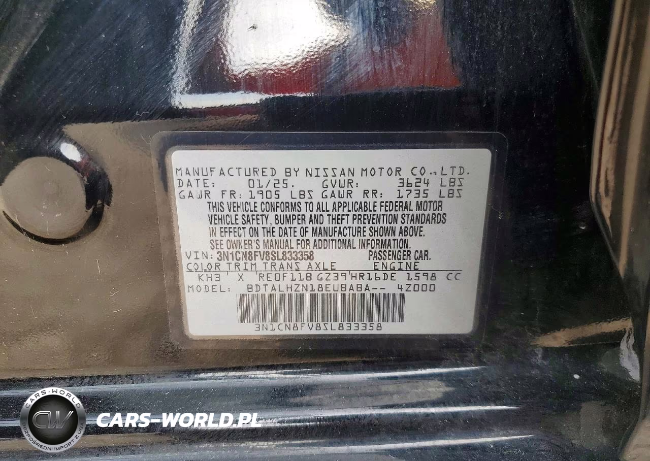 2025 Nissan Versa Sr VIN:3N1CN8FV8SL833358 - 12