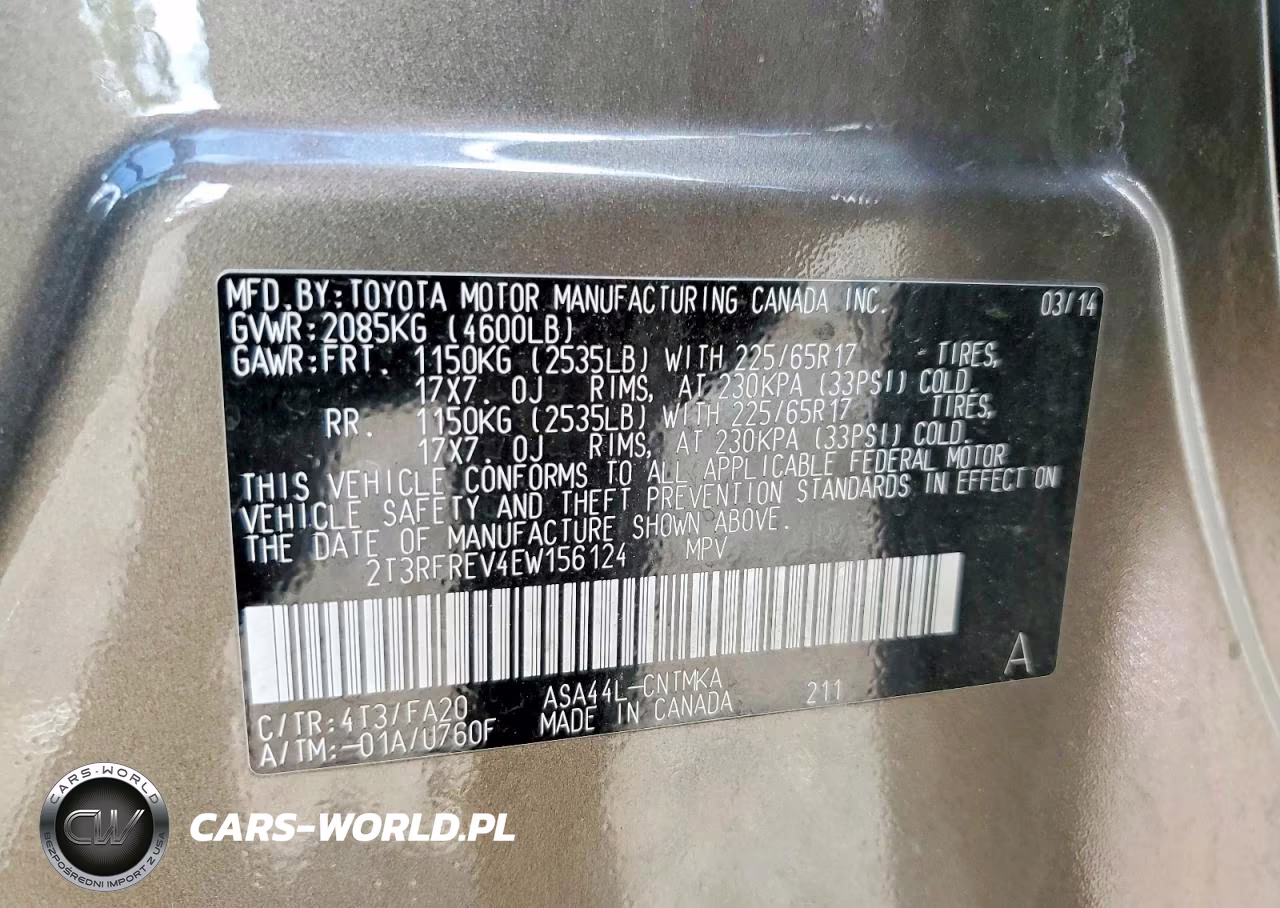 2014 Toyota Rav4 Xle VIN:2T3RFREV4EW156124 - 13