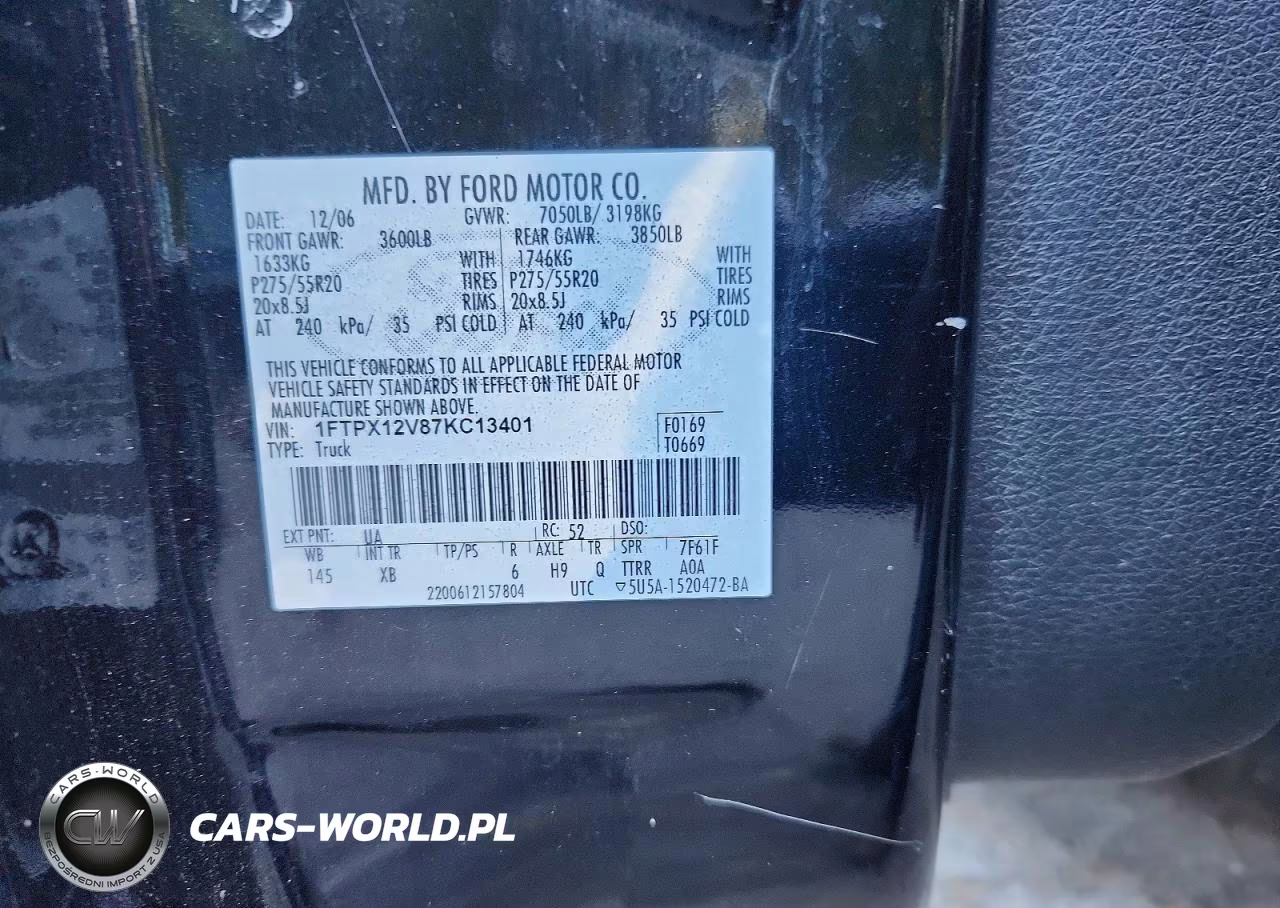 2007 Ford F150 VIN:1FTPX12V87KC13401 - 12