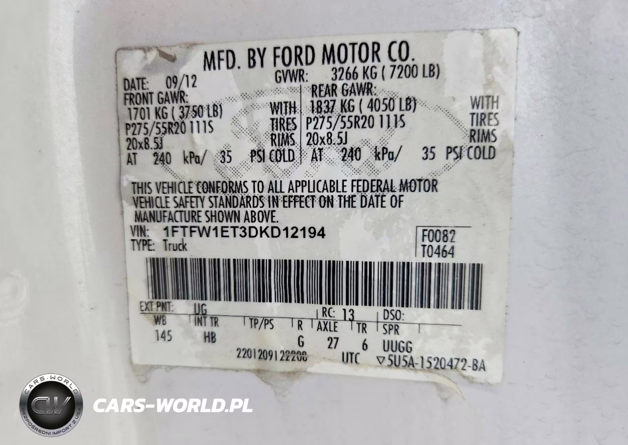 2013 Ford F150 Supercrew VIN:1FTFW1ET3DKD12194 - 12