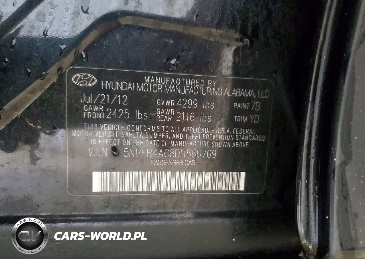 2013 Hyundai Sonata Gls VIN:5NPEB4AC8DH566769 - 12