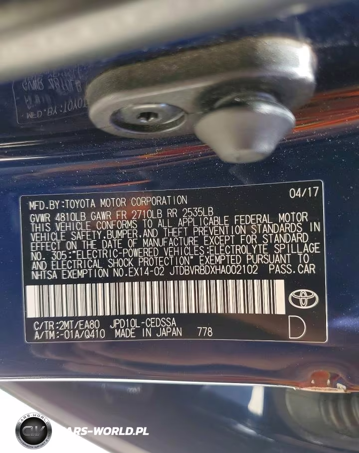 2017 Toyota Mirai Base VIN:JTDBVRBDXHA002102 - 12