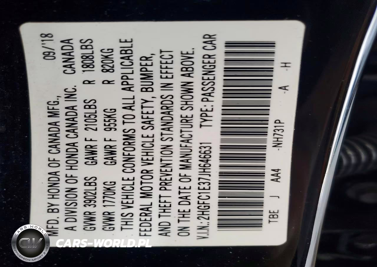 2018 Honda Civic Ex VIN:2HGFC1E37JH646631 - 12