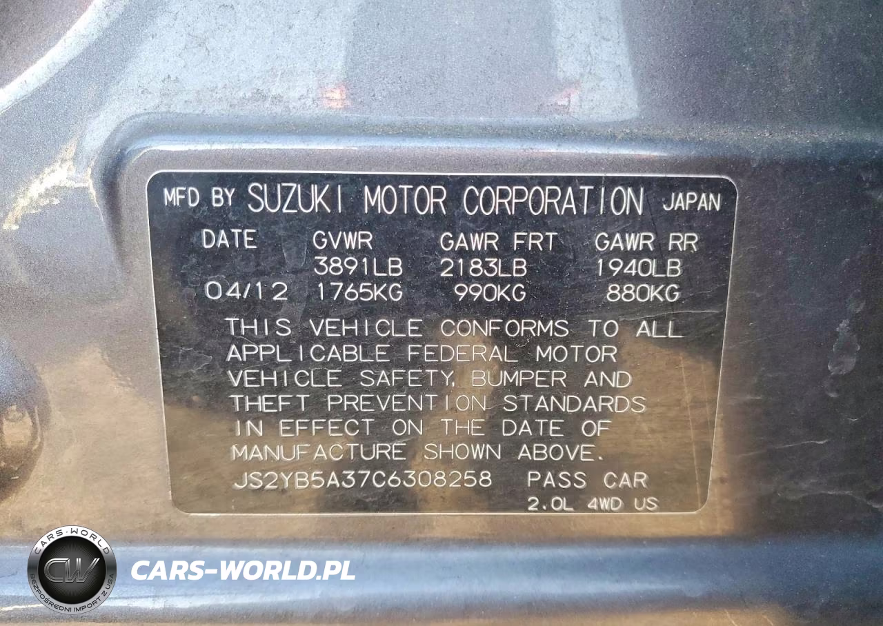 2012 Suzuki Sx4 VIN:JS2YB5A37C6308258 - 12