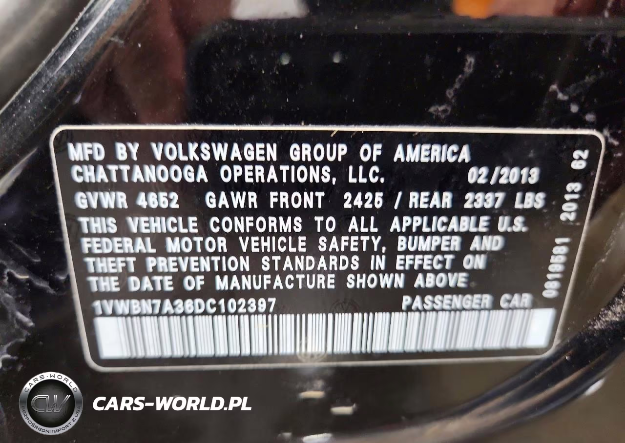2013 Volkswagen Passat Se VIN:1VWBN7A36DC102397 - 12