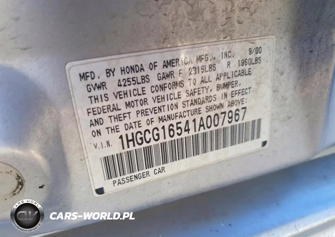 2001 Honda Accord Ex VIN:1HGCG16541A007967 - 12