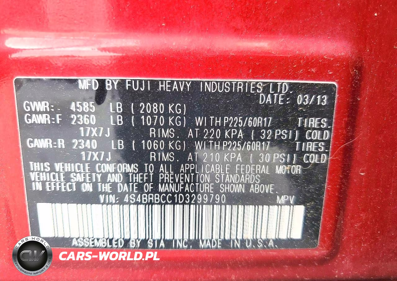 2013 Subaru Outback 2.5I Premium VIN:4S4BRBCC1D3299790 - 13