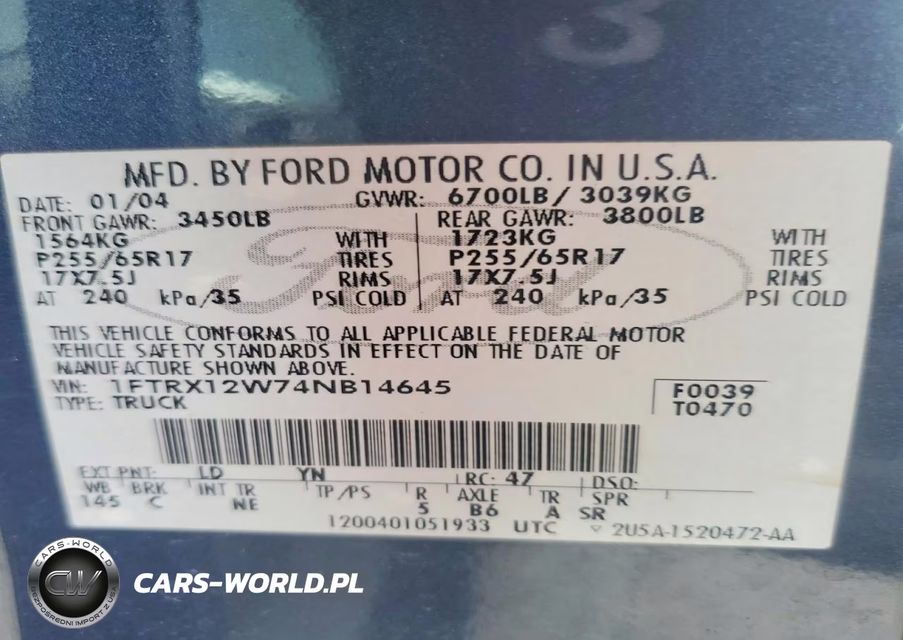 2004 Ford F150 VIN:1FTRX12W74NB14645 - 12