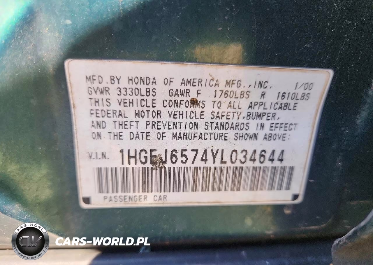 2000 Honda Civic Lx VIN:1HGEJ6574YL034644 - 12