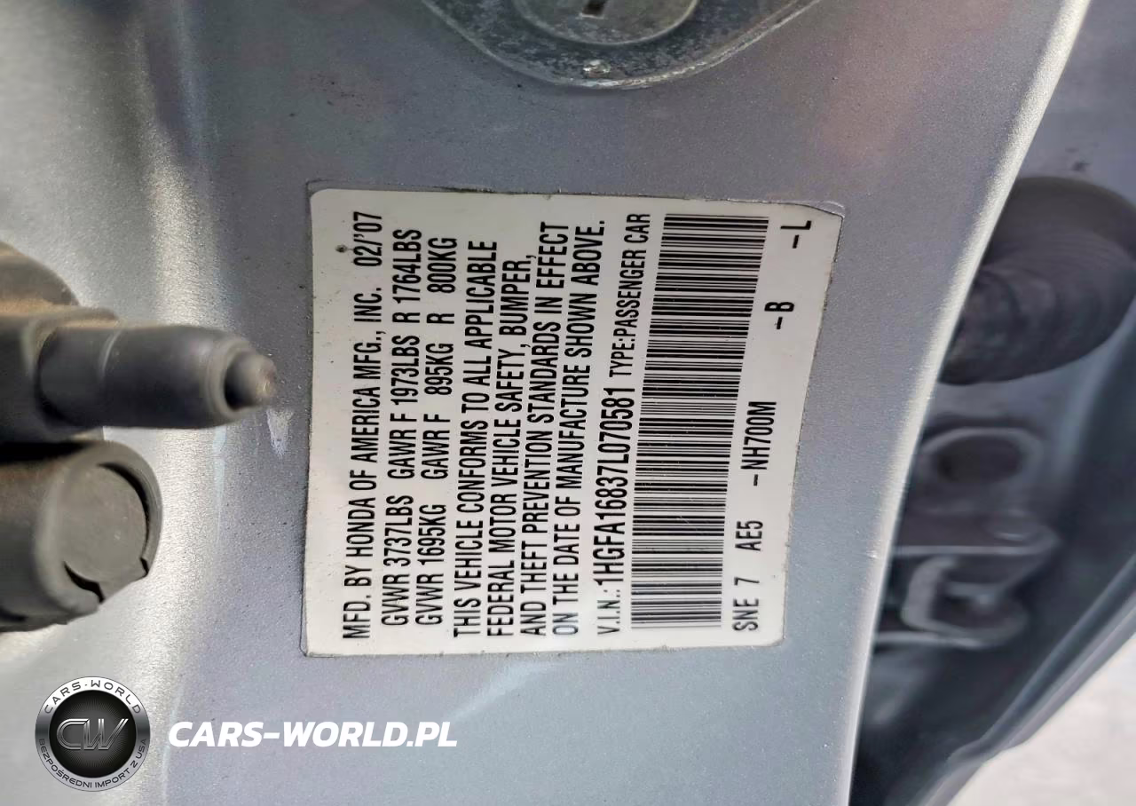 2007 Honda Civic Ex VIN:1HGFA16837L070581 - 12