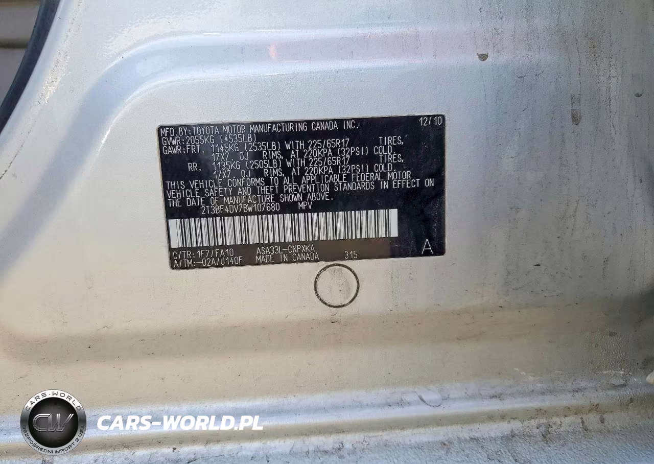 2011 Toyota Rav4 Base VIN:2T3BF4DV7BW107680 - 12