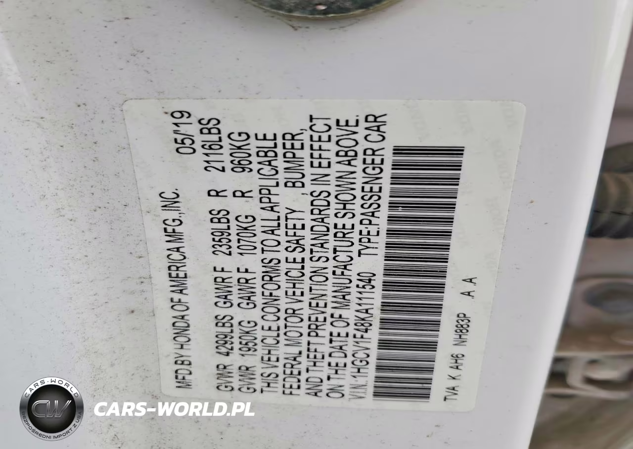 2019 Honda Accord Ex VIN:1HGCV1F48KA111540 - 12