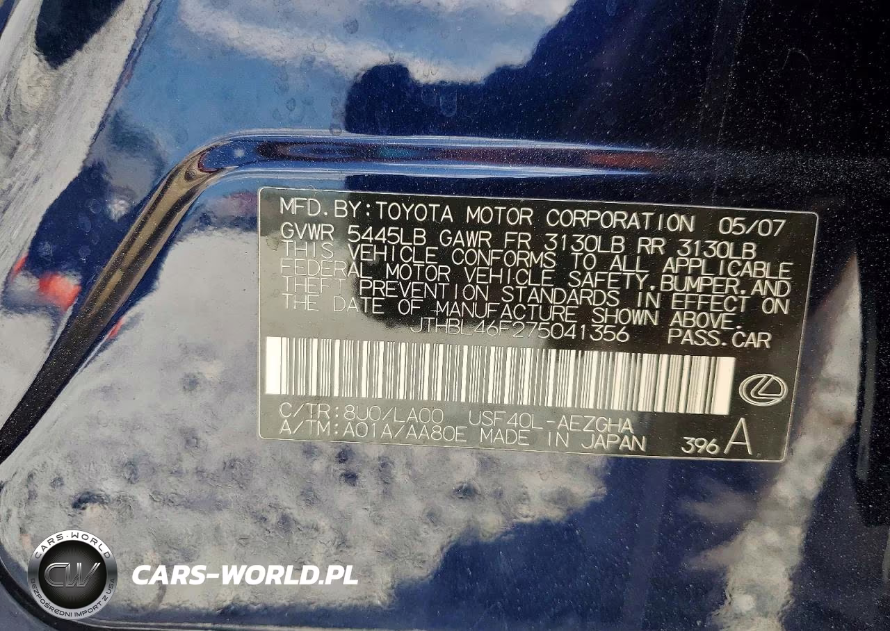2007 Lexus Ls 460 VIN:JTHBL46F275041356 - 12