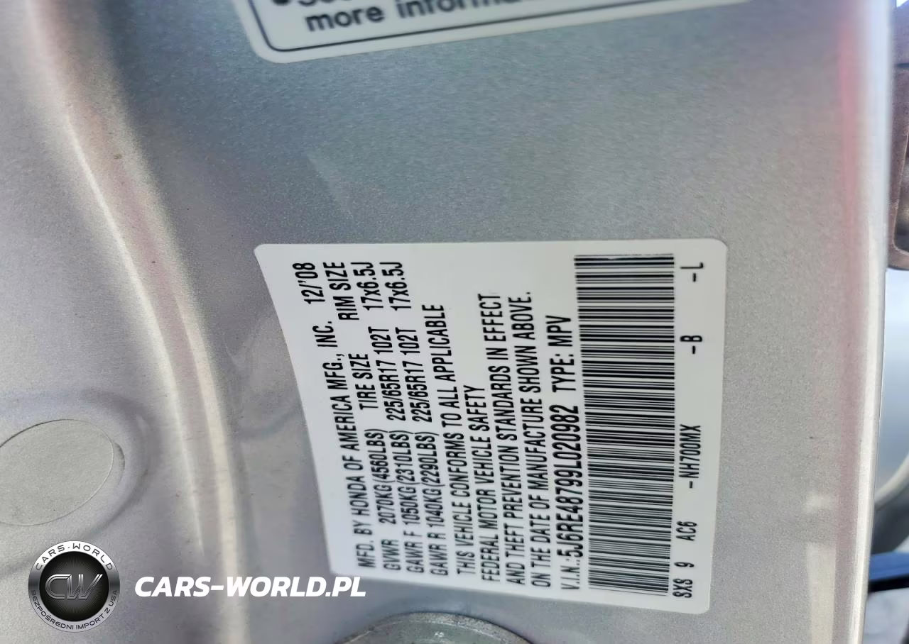 2009 Honda Cr-V Exl VIN:5J6RE48799L020982 - 13