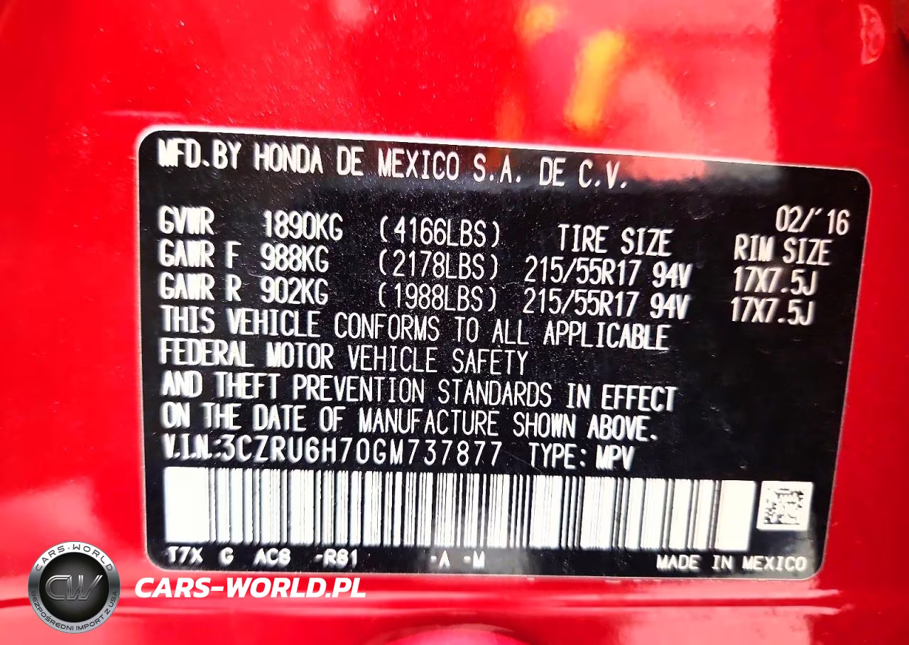 2016 Honda Hr-V Exl VIN:3CZRU6H70GM737877 - 14