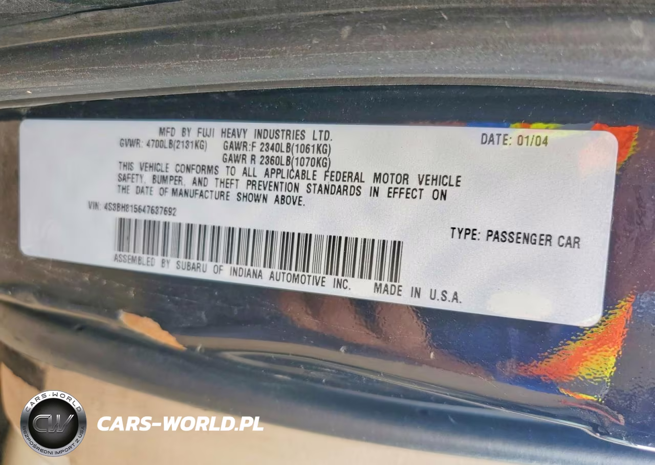 2004 Subaru Legacy Outback H6 3.0 Special VIN:4S3BH815647637692 - 12