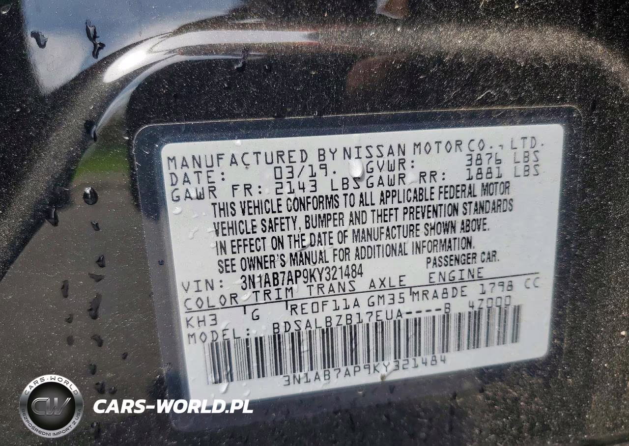 2019 Nissan Sentra S VIN:3N1AB7AP9KY321484 - 13