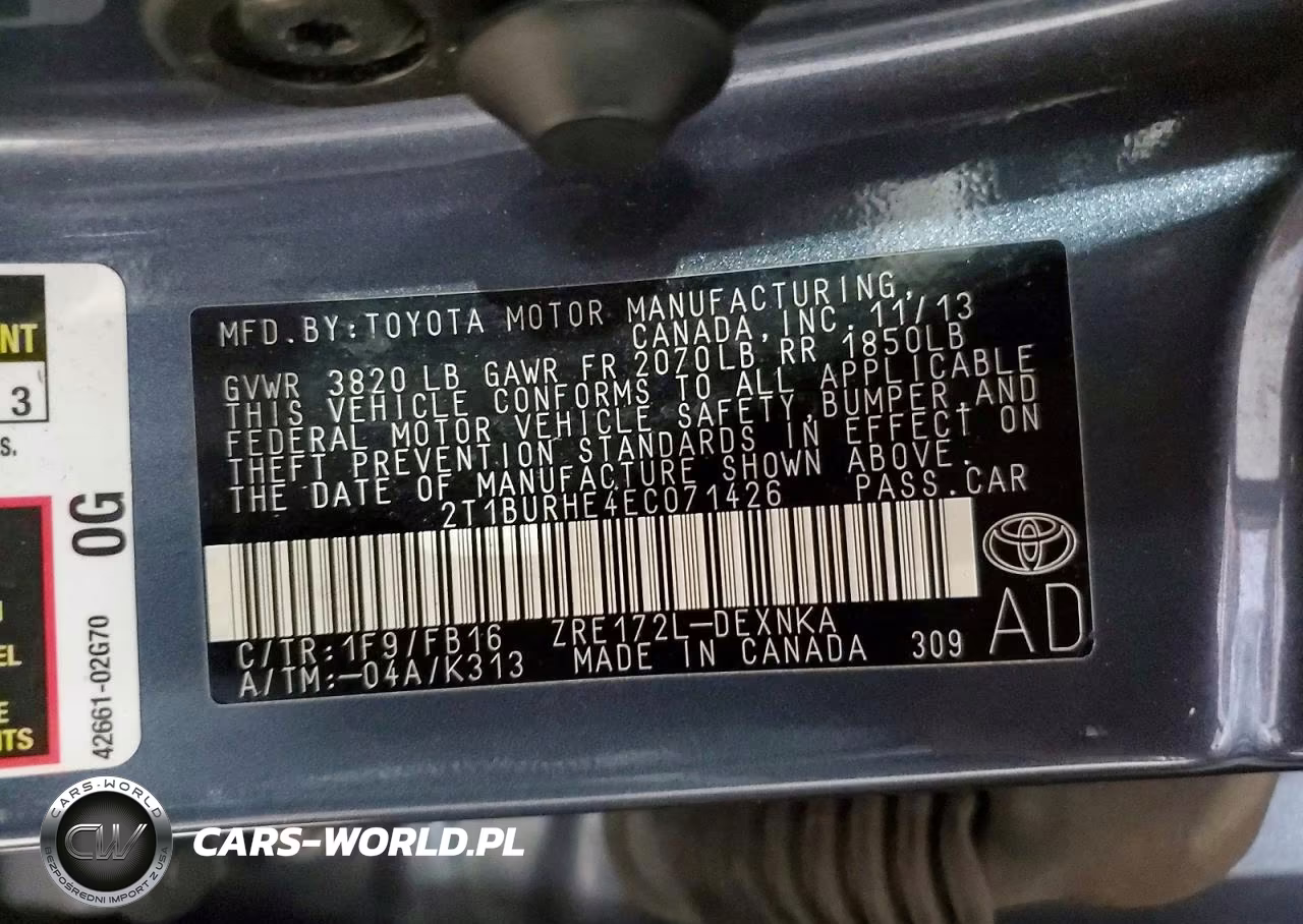 2014 Toyota Corolla Le VIN:2T1BURHE4EC071426 - 12