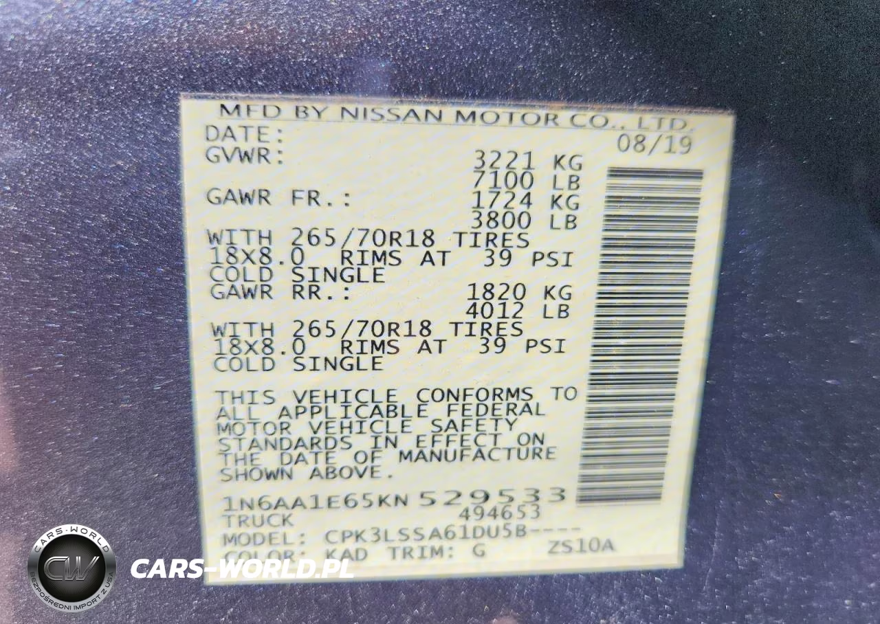 2019 Nissan Titan Sv VIN:1N6AA1E65KN529533 - 12