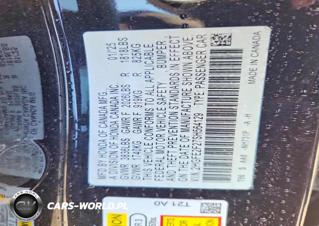2025 Honda Civic Lx VIN:2HGFE2F27SH564129 - 12