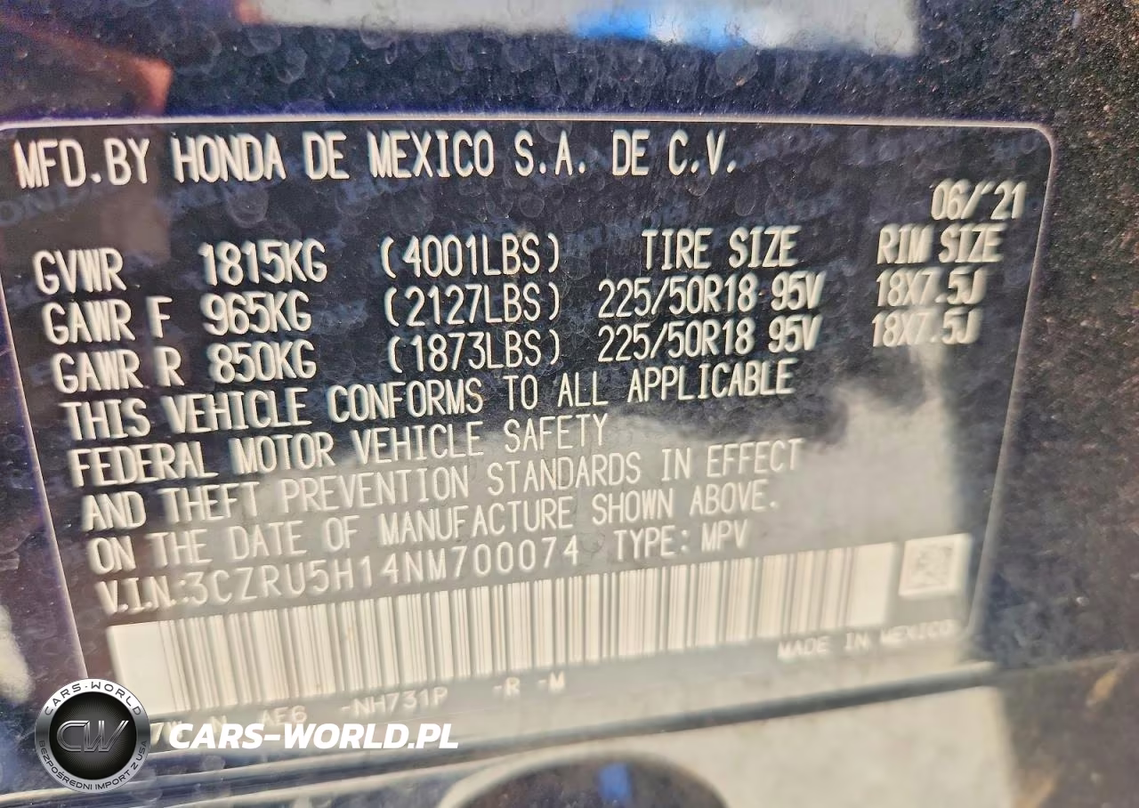 2022 Honda Hr-V Sport VIN:3CZRU5H14NM700074 - 13