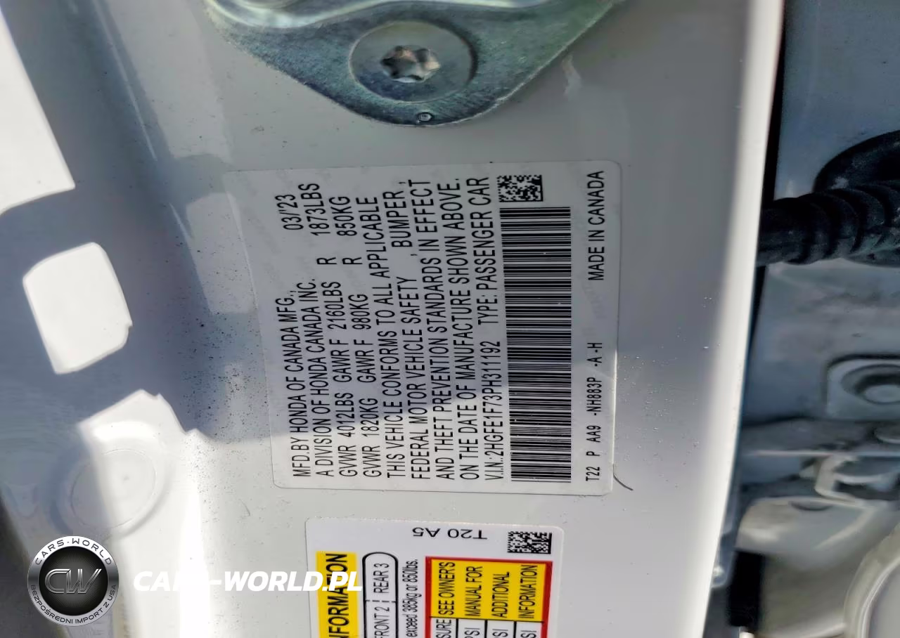 2023 Honda Civic Ex VIN:2HGFE1F73PH311192 - 13