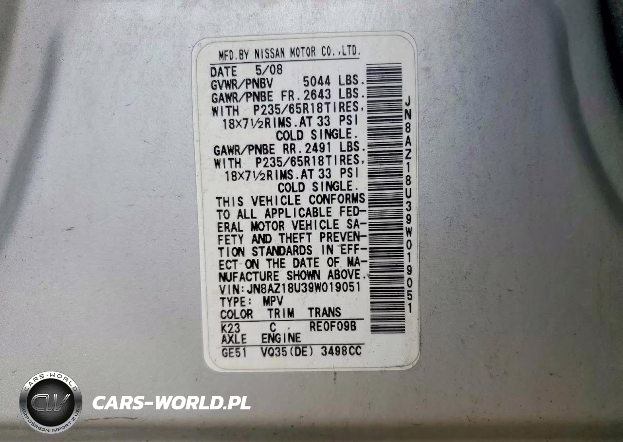 2009 Nissan Murano S VIN:JN8AZ18U39W019051 - 13