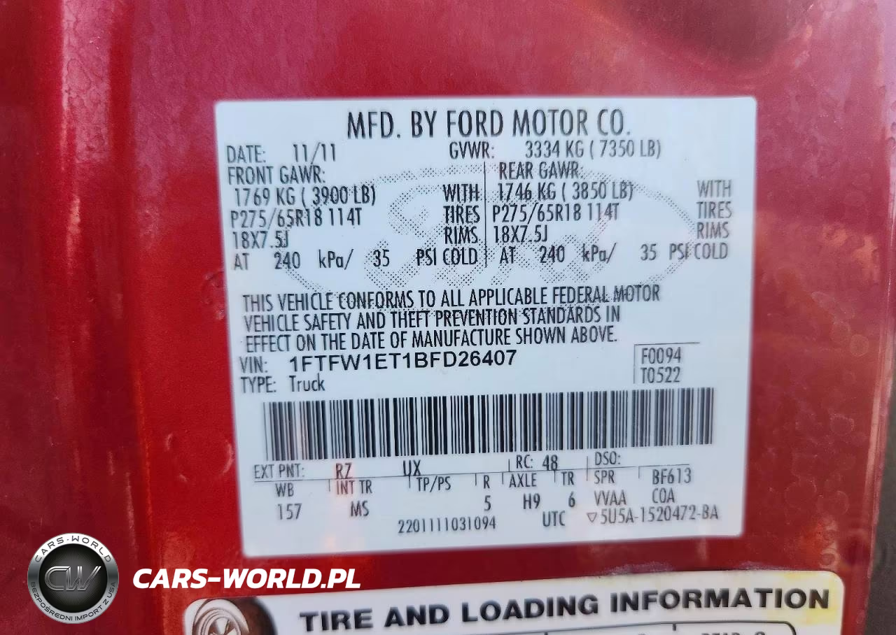 2011 Ford F150 Supercrew VIN:1FTFW1ET1BFD26407 - 12