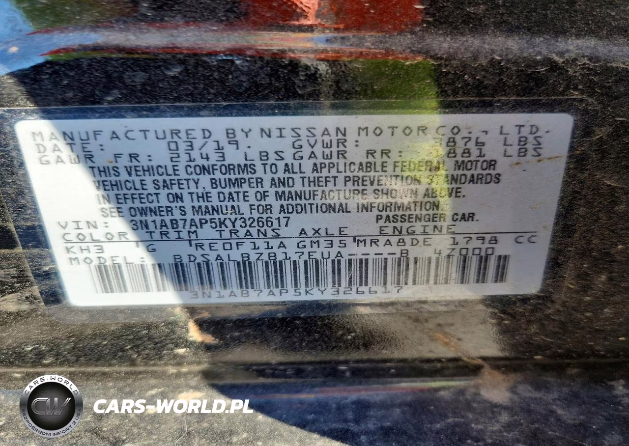 2019 Nissan Sentra S VIN:3N1AB7AP5KY326617 - 12