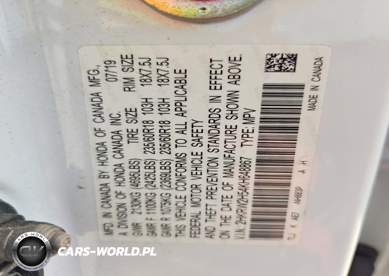 2019 Honda Cr-V Ex VIN:2HKRW2H54KH648867 - 13